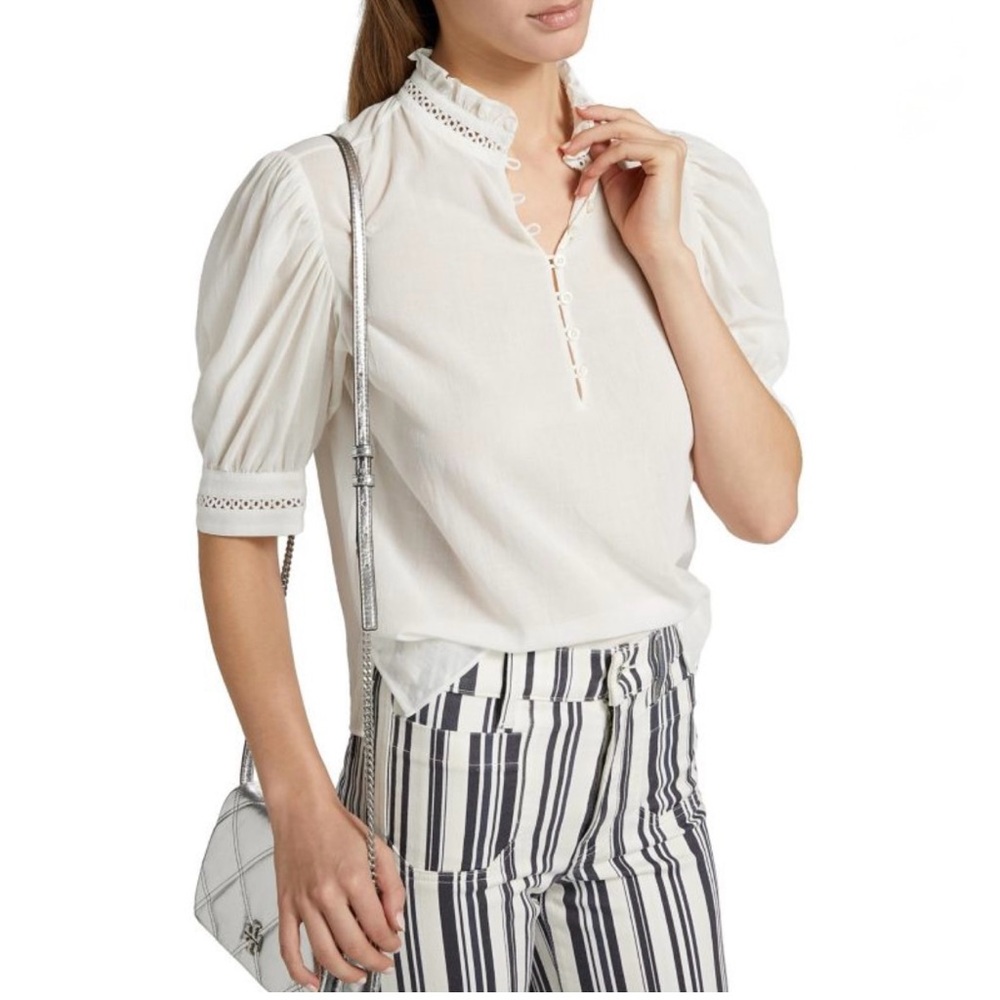 Frame The Ruffe Collar White Top Blouse size M - Picture 14 of 14